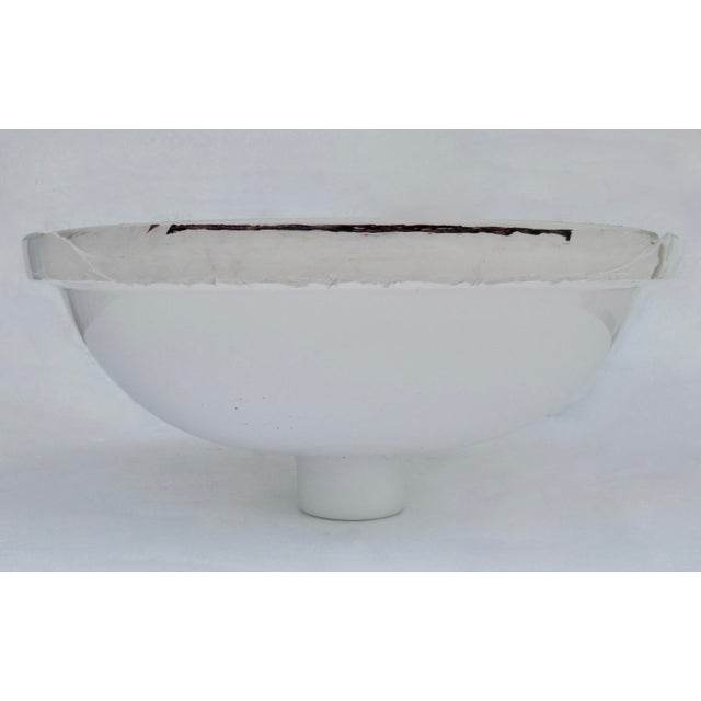 C.2014 Sherle Wagner Porcelain & Platinum Silver Trim Banded Design Underlying Mount Sink For Sale - Image 10 of 12