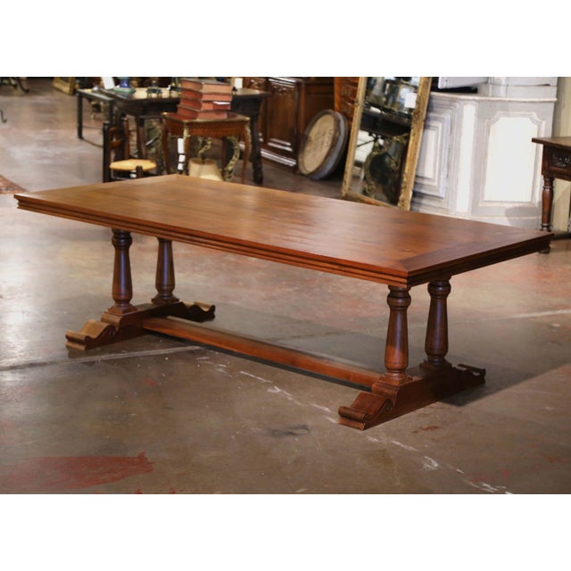 Late 20th Century French Louis XIII Style Carved Walnut Monastery Refectory Trestle Table For Sale - Image 5 of 6