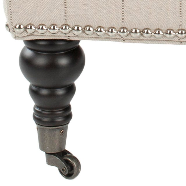 Brown Slipper Chair in Flax Beige & Espresso For Sale - Image 8 of 10