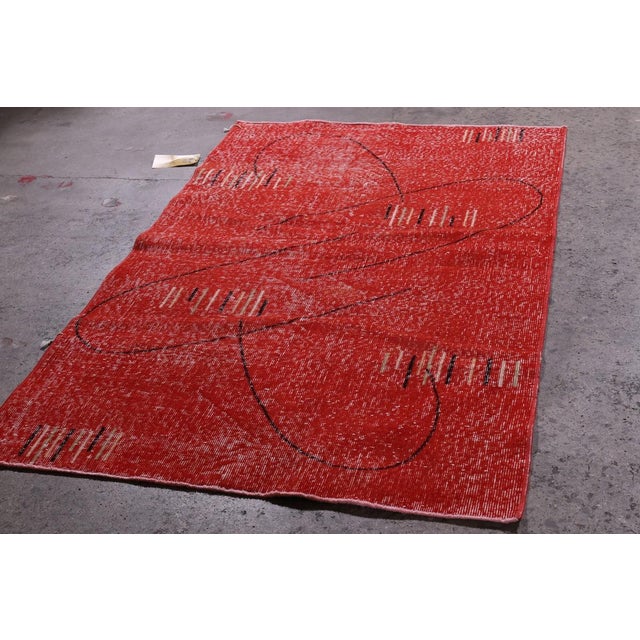 1960s Mid-Century Rug Art Deco Style Red and Black Geometric Pattern For Sale - Image 4 of 6