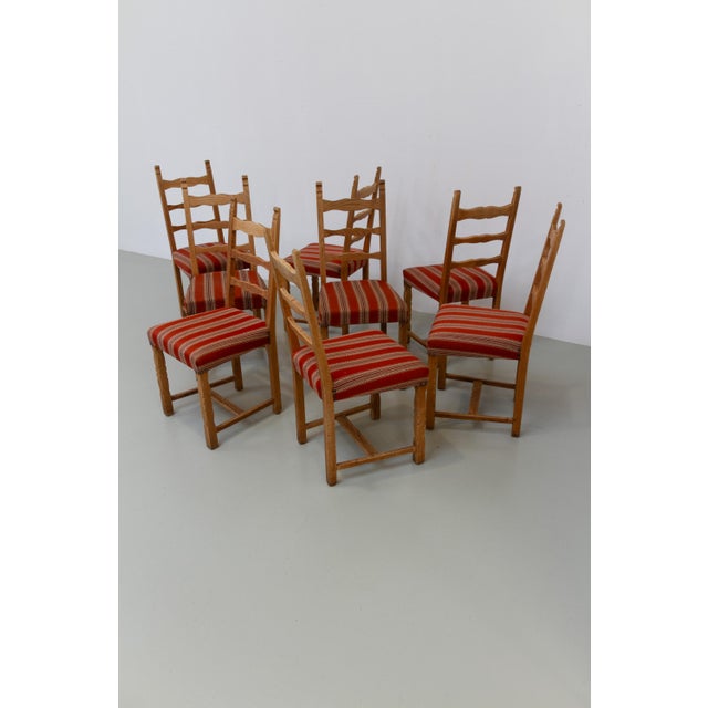 Vintage Danish Brutalist Oak Ladder Back Dining Chairs, 1960s, Set of 8 For Sale - Image 16 of 18