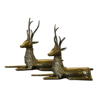 Hollywood Regency Brass Deer Statues, 1970s, Set of 2 For Sale