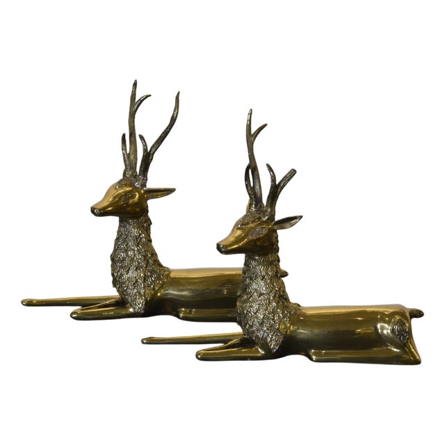 Hollywood Regency Brass Deer Statues, 1970s, Set of 2 For Sale