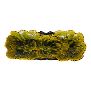 Antique Majolica French Elingated Ceramic Dish For Sale