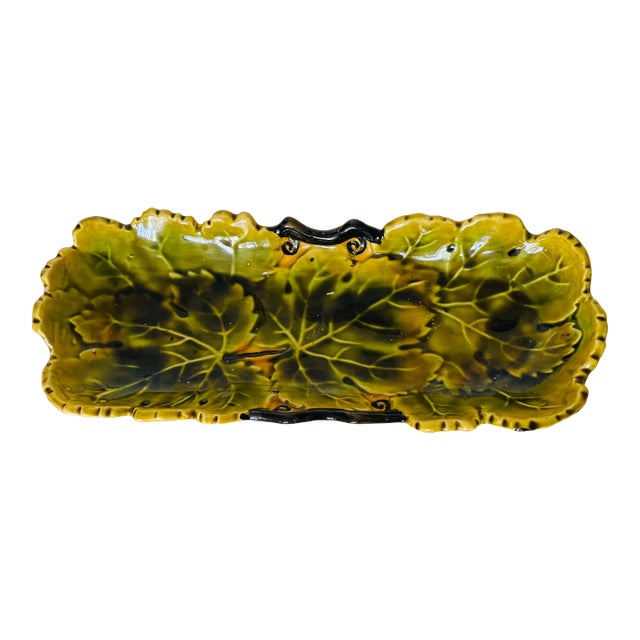 Antique Majolica French Elingated Ceramic Dish For Sale