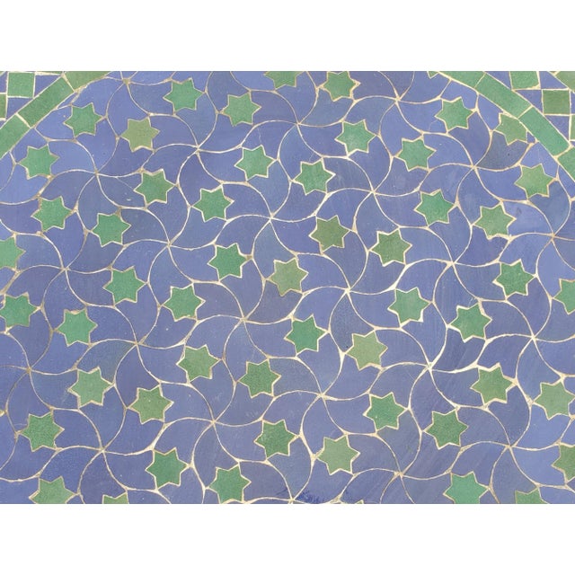 32" Blue & Green Rafraf Moroccan Mosaic Table For Sale - Image 4 of 6