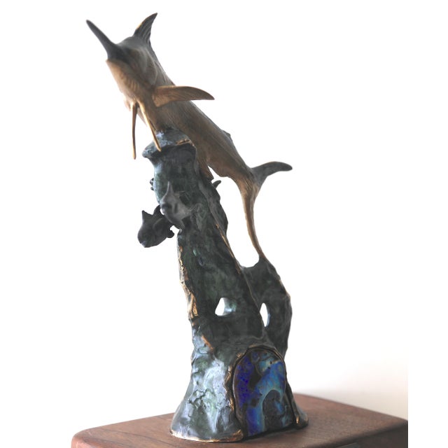 Solid Bronze Lyford Cay Club Tournament Marlin Fishing Trophy by Bodo Muche Studio With Inset Opal Gem For Sale - Image 10 of 16