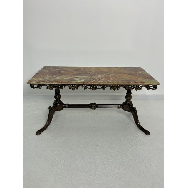Mid-Century French Coffee Table with Marble Top and Ornate Bronze Base, 1950s For Sale - Image 9 of 12
