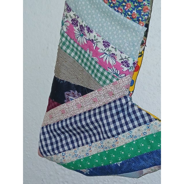1960s Fabric 'Crazy Quilt' Style Christmas Stocking For Sale - Image 9 of 9