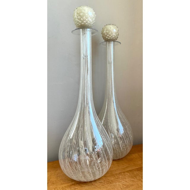 Glass Vintage Monumental Murano Handblown Glass Bottles With Stoppers - Pair For Sale - Image 7 of 18