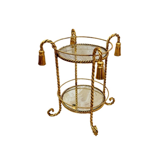 Napoleon III Style Hollywood Regency Gilt Metal Rope and Tassels Pedestal Table, Italy, 1970s For Sale - Image 4 of 10