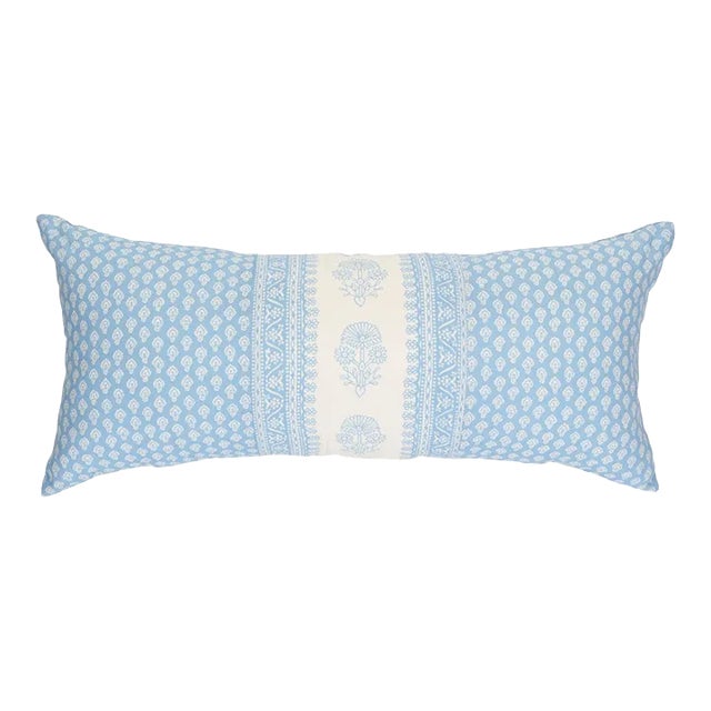 Schumacher x Mark D. Sikes Hyacinth Indoor/Outdoor Pillow 30" x 14" in China Blue For Sale