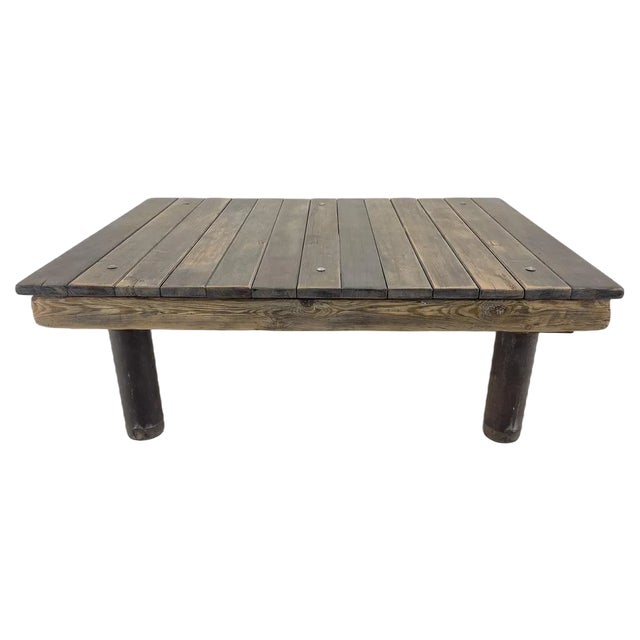 Vintage Industrial Wood & Iron Coffee Table, 1950s For Sale