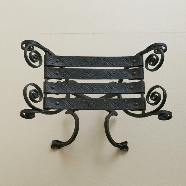 Vintage Spanish Brutalist Wrought Iron + Tooled Leather Folding Stool For Sale - Image 15 of 18