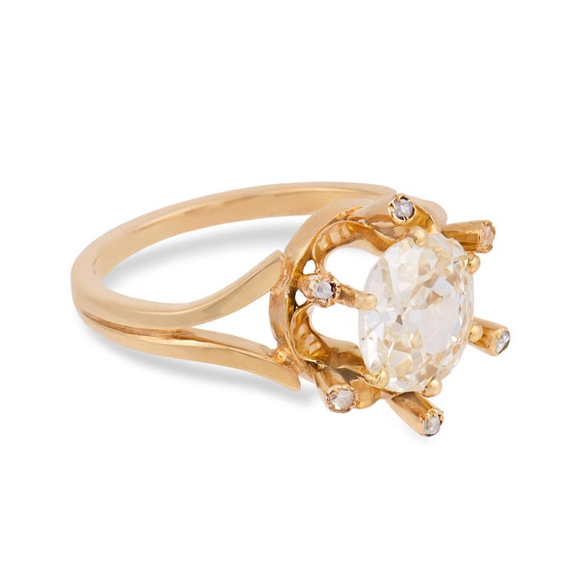 19th Century 19th Century Victorian Gia 1.35 Carat Old Mine Cut Diamond 18k Yellow Gold Engagement Ring, Size 5 For Sale - Image 5 of 7
