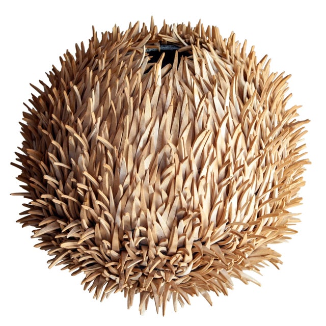 An Unusual and whimsical Vintage Natural Material Sea Urchin Lamp. Featuring a textured coconut shell base inspired by the...