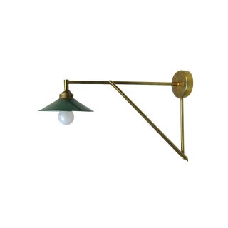 Wall Lamp in Brass & Green Enamel, 1920s For Sale
