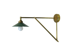 Wall Lamp in Brass & Green Enamel, 1920s