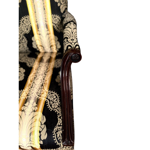 Mid 20th Century Pair of Baker Furniture Chippendale Style Mahogany With Scalamandre Fabric Upholstered Library Chairs For Sale - Image 10 of 11