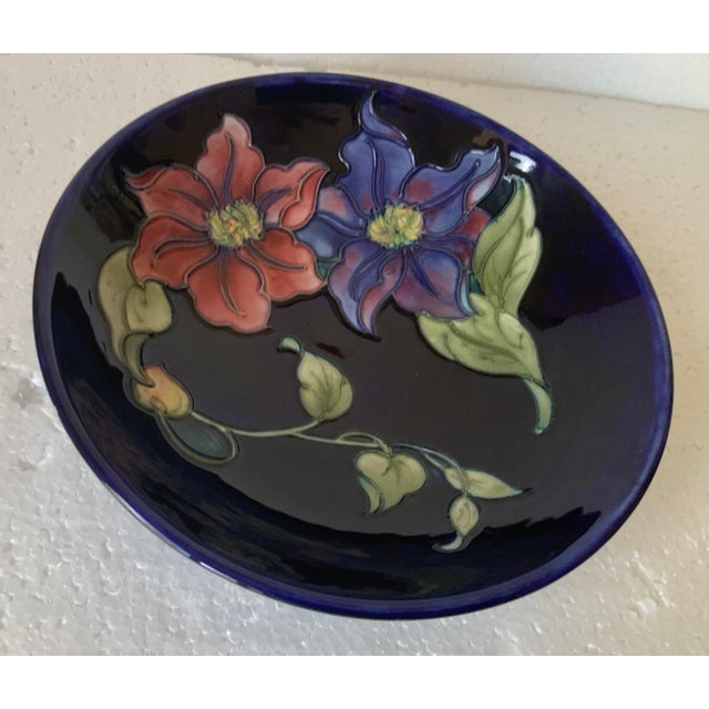 Ceramic Moorcroft Pottery Footed Bowl “Clematis” Pattern For Sale - Image 7 of 7