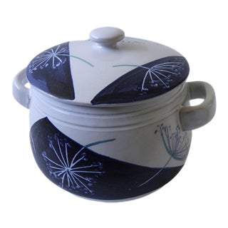 Vintage Flower Patterned Bowl with Handles and Lid from Höganäs, Sweden For Sale