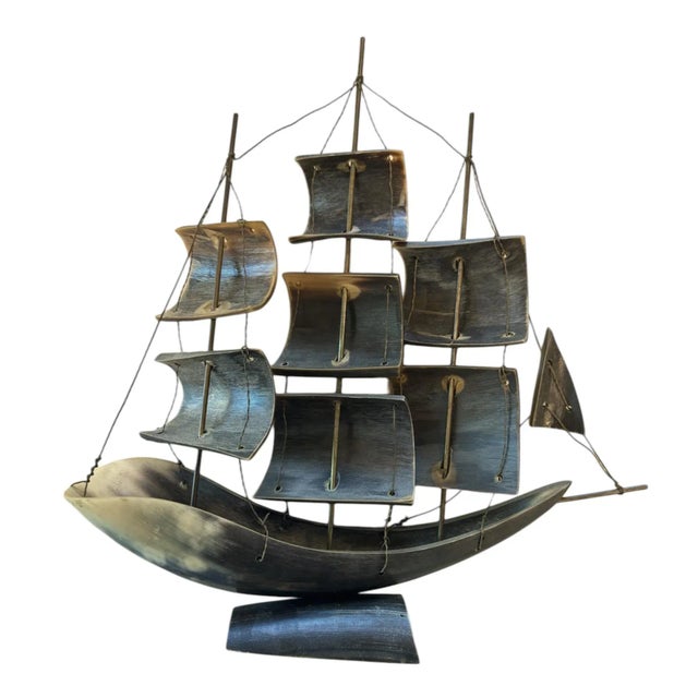 Mid-Century Modern Mid-Century Hand-Carved Horn Sail Boat For Sale - Image 3 of 5