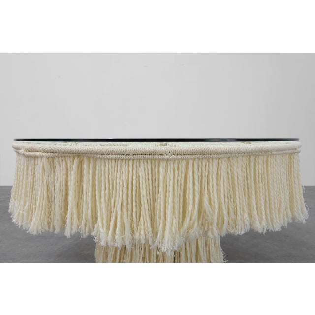 Mid-Century Modern Monumental White Dining Table with Glass Top and Macramé, 1990s For Sale - Image 3 of 13