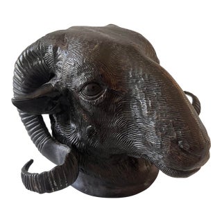 Vintage Cast Bronze Rams Head Wall Sculpture For Sale