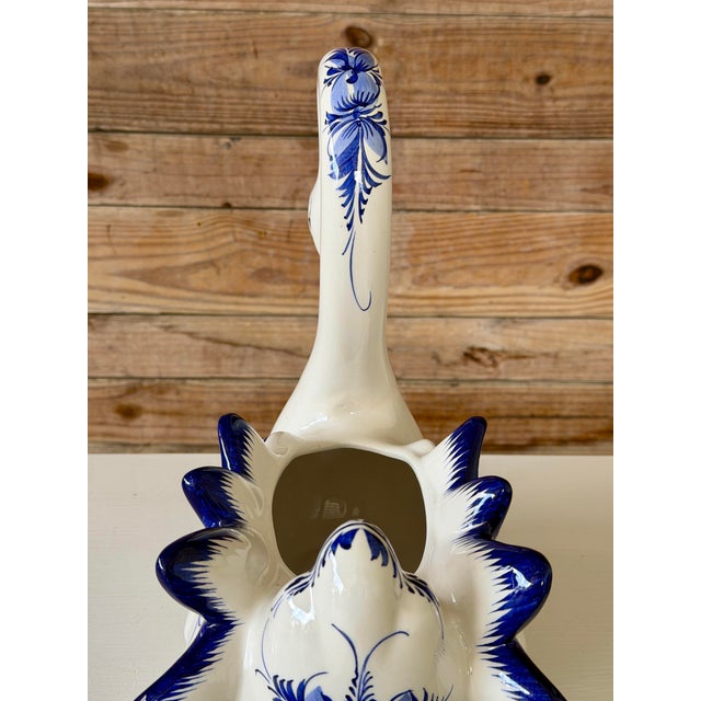 Hand-Painted Chinoiserie Portuguese Blue & White Swan Planter / Cachepot For Sale - Image 11 of 11