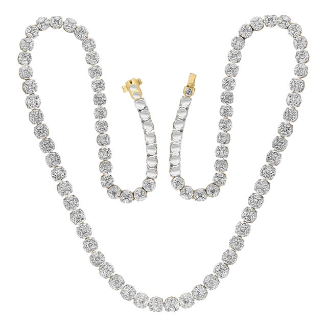 Certified 47 Ct Pave Set Diamond Riviera Necklace in 18 Kt White Gold 28" Long For Sale