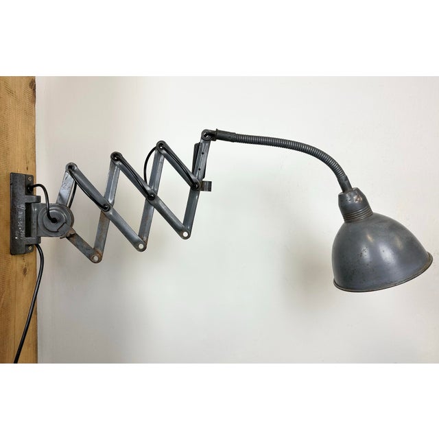 Gray Grey Industrial Scissor Wall Lamp from Elektroinstala, 1960s For Sale - Image 8 of 14