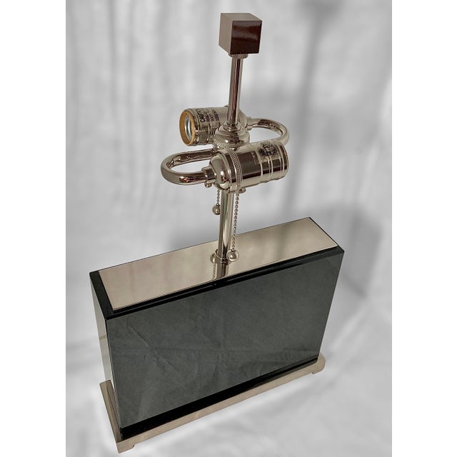 Williams Sonoma Wide Black Crystal Block Lamp – Polished Nickel Hardware For Sale - Image 9 of 18