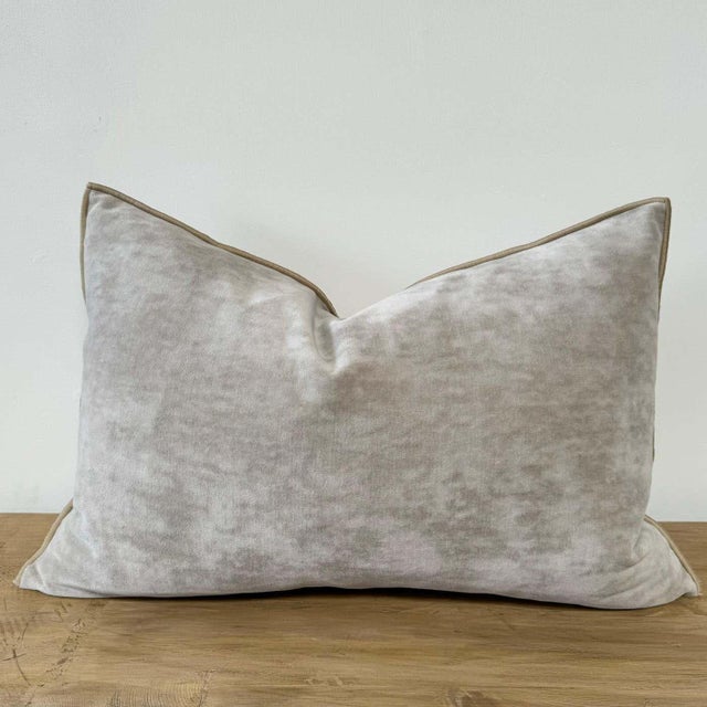 European vintage velvet accent pillow with down feather insert Size: 14" x 23" Color: Ciment (a light gray) Zipper...