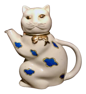 1950’s Gold Castle Chikusa Japan Hand Painted White and Gilded Gold Trimming Cat Teapot