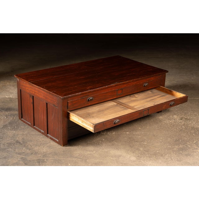 Wood Early 20th Century Massive Antique Flat File in Mahogany Red For Sale - Image 7 of 10