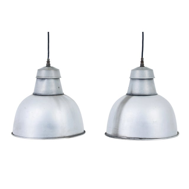 Gray Industrial Metal Hanging Ceiling Lights, 1920s, Set of 2 For Sale - Image 8 of 8