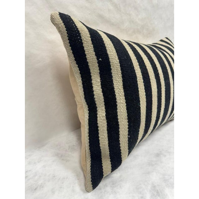 Contemporary Turkish Hemp Pillow Cushion Natural Beige Black Pillow Cushion Cover 16" x 24" For Sale - Image 3 of 4