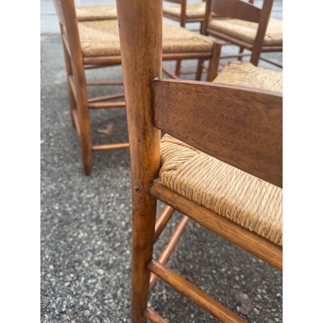 Mid 20th Century Set of 6 Rustic Style Beech Ladder Back Dining Chairs With Rush Seats For Sale - Image 11 of 11
