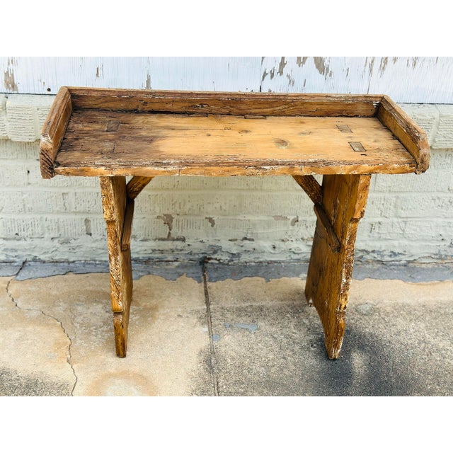 Rustic Antique Pine Bench For Sale - Image 4 of 7