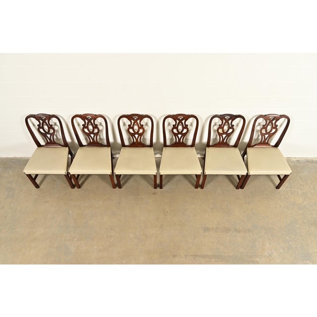 1980s Baker Furniture Georgian Carved Mahogany Dining Chairs, Set of Six For Sale - Image 5 of 13