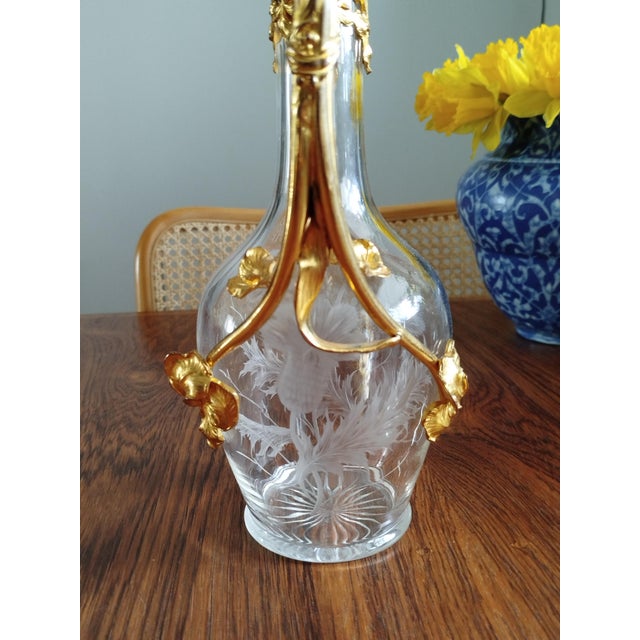 Antique Art Nouveau Belle Epoque Jug in Gilt Metal Ormolu and Hand-Engraved Glass, 1900s For Sale - Image 18 of 18