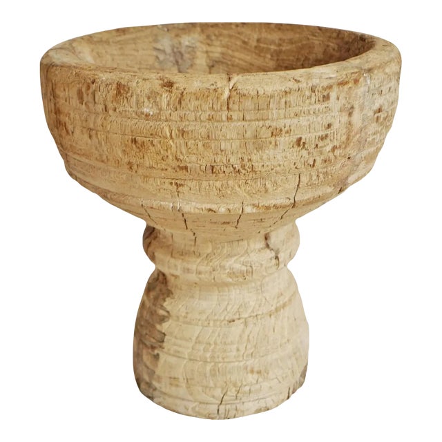Vintage Old Wood India Mortar Cup For Sale