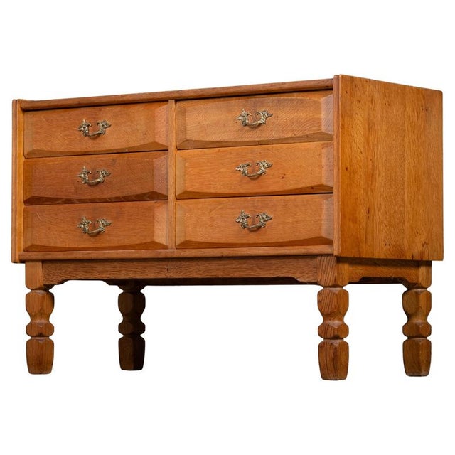 Brown Brutalist Oak Chest of Drawers by Henning Kjærnulf, 1970s For Sale - Image 8 of 8