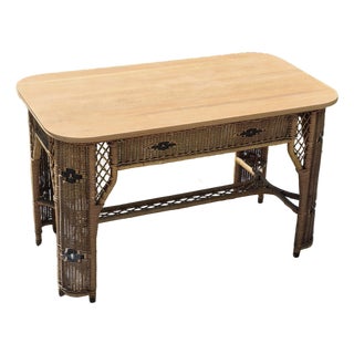 Early 20th C Signed Heywood-Wakefield Arts & Crafts Wicker Library Console Table Desk For Sale