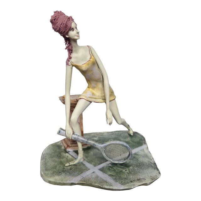 Vintage Lo Scricciolo Toni Moretto Ceramic Female Tennis Sculpture For Sale
