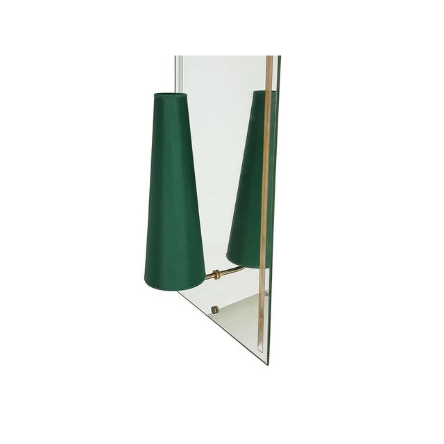 Large Italian Wall Mirrored Sconces with Dark Green Shades, 1950s, Set of 2 For Sale - Image 3 of 14
