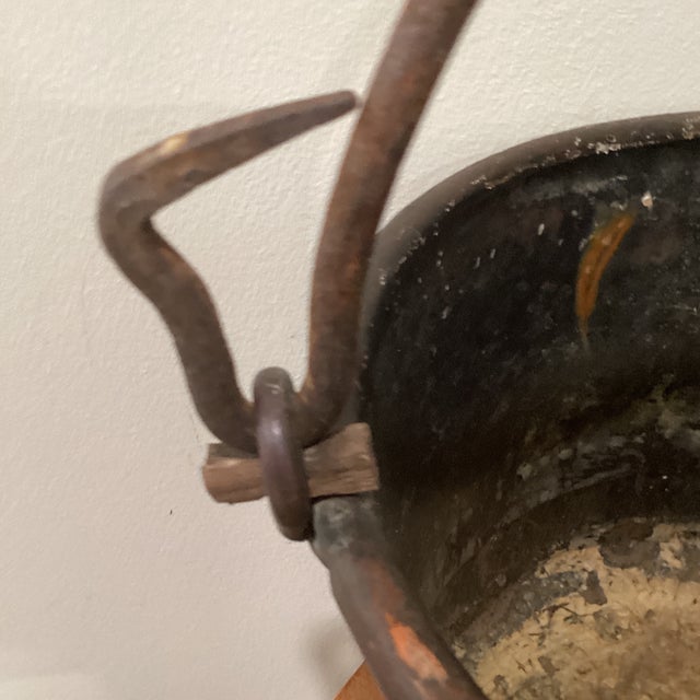 Antique Copper Cauldron With Iron Handle Hand Chased and Hammered Rich Patina For Sale - Image 4 of 12
