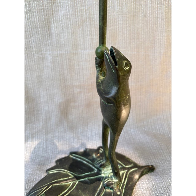 Folk Art Vintage Bronze Standing Frog Candlestick For Sale - Image 3 of 14