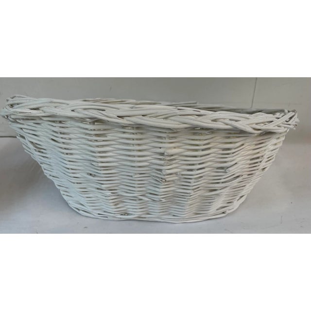 Vintage White Wicker Basket For Sale - Image 4 of 8