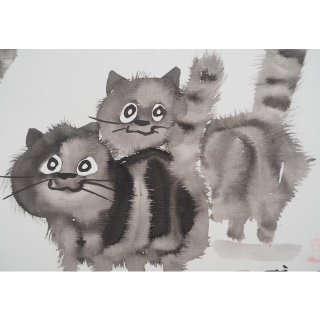 Contemporary Laszlo Tibay, Maman chat et sa jolie fratrie, Ink & Wash Drawing For Sale - Image 3 of 7